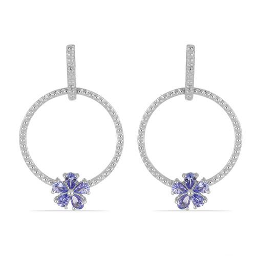 BUY 925 STERLING SILVER NATURAL TANZANITE GEMSTONE FLORAL EARRINGS